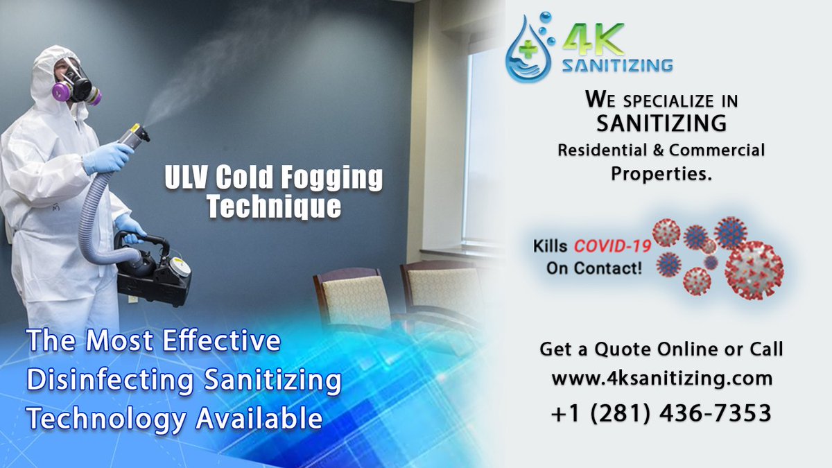Call us today at 281-436-7353!

KILLS #COVID19 IN SECONDS!

4ksanitizing.com

#4KSanitizing #Disinfect #Sanitize #Fogging #Coronavirus #Home #Business #Schools #DayCares #Churches #Mosques #Temples #Restaurants #Hotels #Motels #Houston #Texas