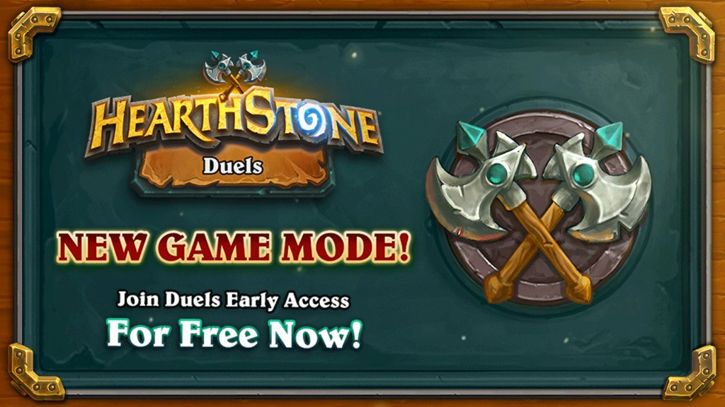 PlayHearthstone's tweet photo. If you haven't played Duels yet, now is the perfect time to jump in. ⚔️

Hearthstone's new game mode is now available in early access for all players! https://t.co/Rs8Db8ZnKp