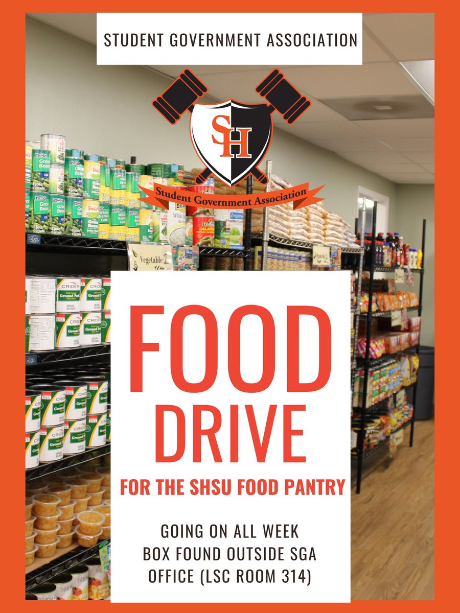SamHouston_SGA's tweet photo. Tomorrow is the last day to donate food items or to recycle items!
The donation box is outside of the SGA office (LSC 314) and numerous locations on campus!
#SHSU
#SHSUSGA
#SGAweek
#bearkats https://t.co/esi3GLwwD1