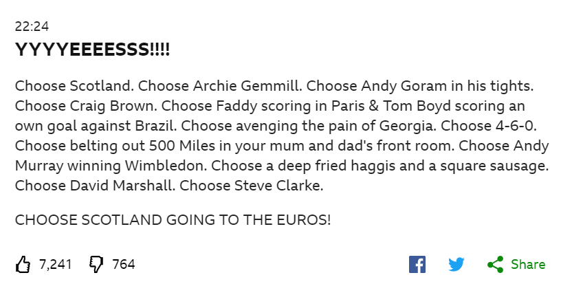 "CHOOSE SCOTLAND GOING TO THE EUROS!" 🏴󠁧󠁢󠁳󠁣󠁴󠁿

bbc.in/3eV4l3E
#bbcsportscot #SRBSCO