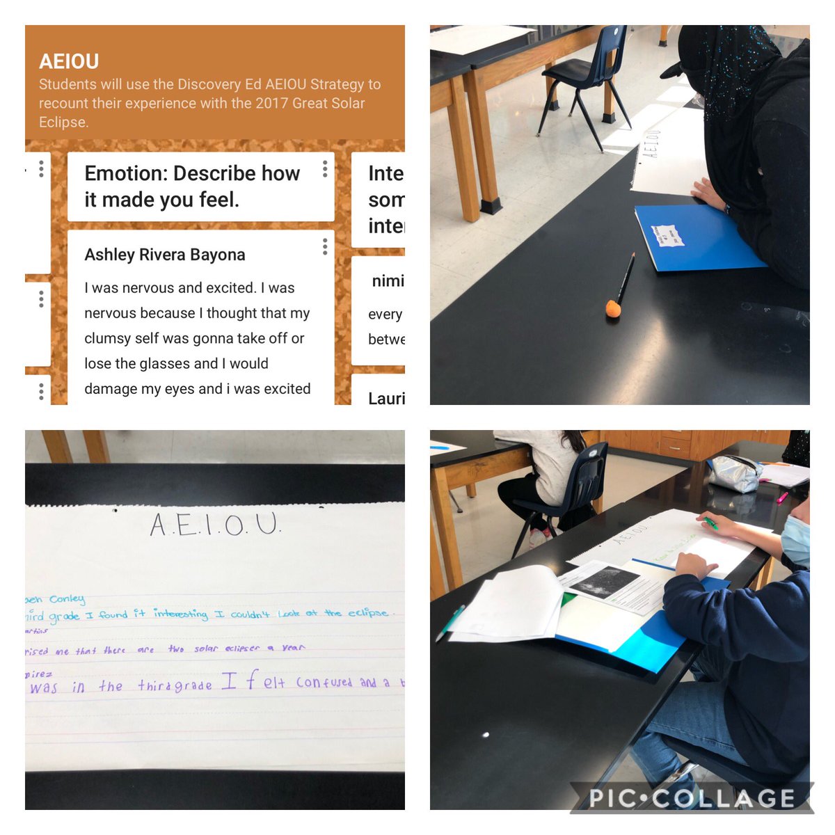I truly enjoyed listening to my students recount their 2017 solar eclipse experience using the Discovery Ed AEIOU Strategy!