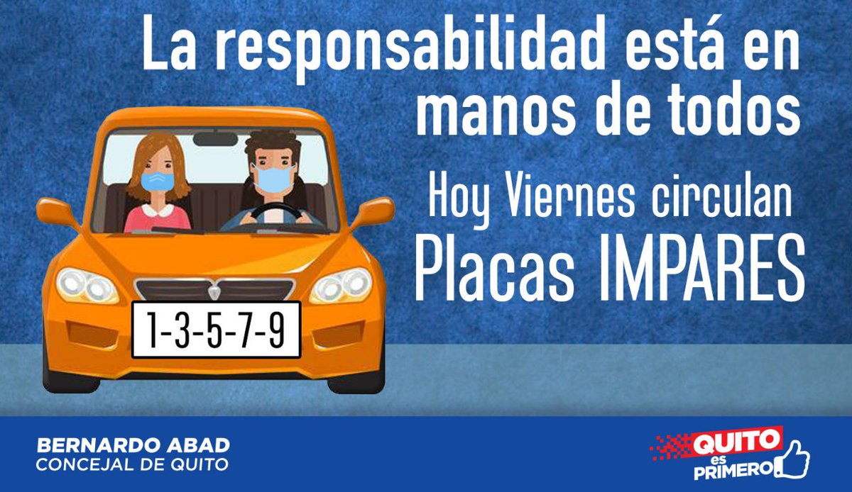 babadmerchan's tweet photo. VIERNES
Por resolución de Alcaldía, circulan vehículos con placa IMPAR, los que tienen salvoconductos o las autorizaciones correspondientes. 
#DistanciamientoSocial 
#UsaMascarilla 
#LavateLasManos 
#EmergenciaSanitaria https://t.co/IaoBloHmNN
