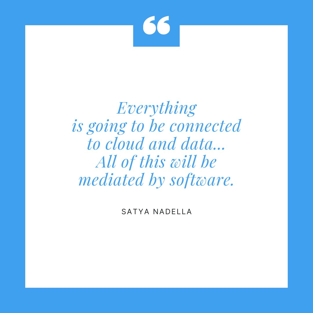 CreativeBearTec's tweet photo. “Everything is going to be connected to cloud and data... All of this will be mediated by software.”-Satya Nadella.
.
.
#creativebeartech #datavisualization #dataanalysis #dataanalyst #statistics #businessintelligence #businessdatabase #datamining #bigdataanalytics https://t.co/uHKWWAUuFg