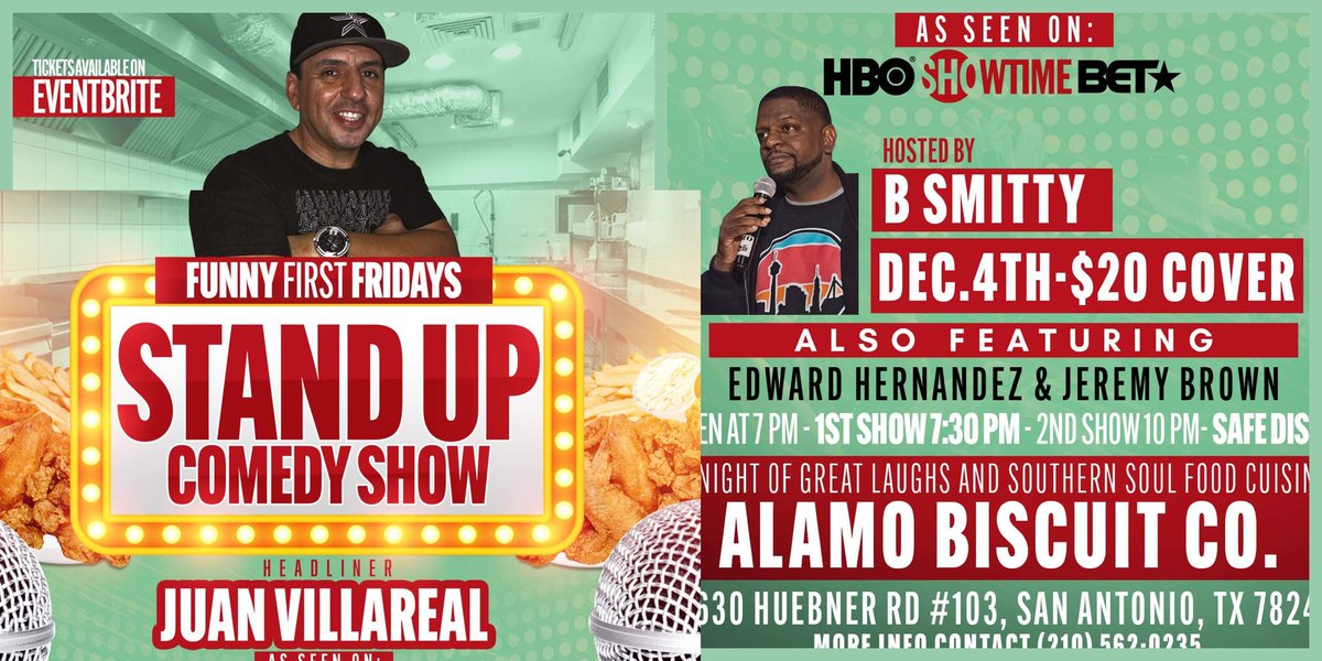 jlbsmitty's tweet photo. Funny First Fridays featuring Juan Villarreal December 4th https://t.co/CmXs9Gkgyb