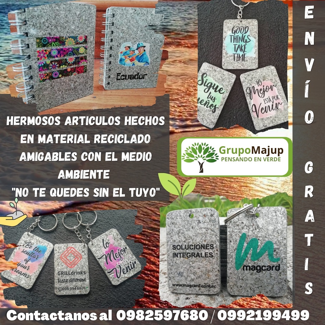 Contamos con una variedad de articulos hechos de material 100% reciclado no te quedes sin el tuyo los puedes personalizar a tu gusto 

💚♻🍃✅💚♻🍃✅

Contactate con nosotros al 
0982597680 / 0992199499