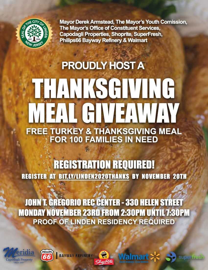 LindenMYC's tweet photo. PLEASE RETWEET: Please see the flyer for information about the upcoming Thanksgiving Meal Giveaway. #linden #lindennj #lindenmyc https://t.co/ElJ0LdyOif