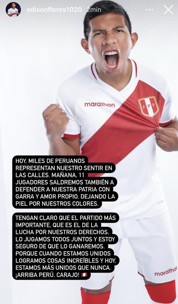 RenzoGaliano's tweet photo. Edison Flores se expresa por la crisis política: “El partido más importante, que es el de la lucha por nuestros derechos, lo jugamos todos juntos y estoy seguro de que lo ganaremos. Porque cuando estamos unidos logramos cosas increíbles y hoy estamos más unidos que nunca”. 👏🇵🇪 https://t.co/IlypnoixlC