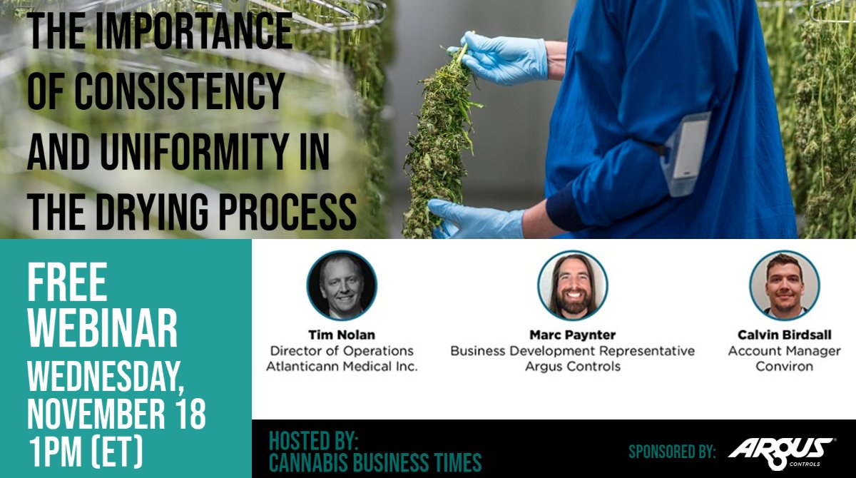 ArgusControls's tweet photo. Join this amazing panel next Wednesday, November 18th on the "The importance of Consistency and Uniformity in the Drying Process" webinar hosted by .@CBTmag. Sign up here: https://t.co/c0dxDz1wcD #webinar #cannabis #seedtosale https://t.co/7i9iTIYxno