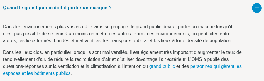 (1.0/10) Masques et recommandations de l'OMS :Les plumitifs de Checknews jouent sur les mots pour ne pas avouer que l'OMS (et les experts) n'ont JAMAIS recommandé l'obligation du port de masques même en extérieur sous peine d'amendes.Source :  https://www.who.int/fr/news-room/q-a-detail/q-a-on-covid-19-and-masks
