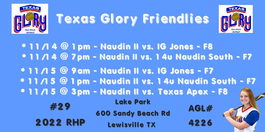 _kayleighhsmith's tweet photo. Tune in or come out for great competition at our TX Glory friendlies this weekend!! We'll be broadcasting both days on Glory Live and AGL #4226 #WeCompete #GloryLive #UnCommitted https://t.co/IkeqMzUVCM