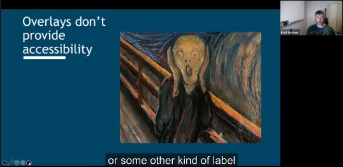 . @karlgroves is listing some of the automated fixes that these accessibility overlays attempt to apply. Wonky heading structures, poor understanding of table layouts, poor identification of SVGs as images, "AI" recognition and labelling of images.