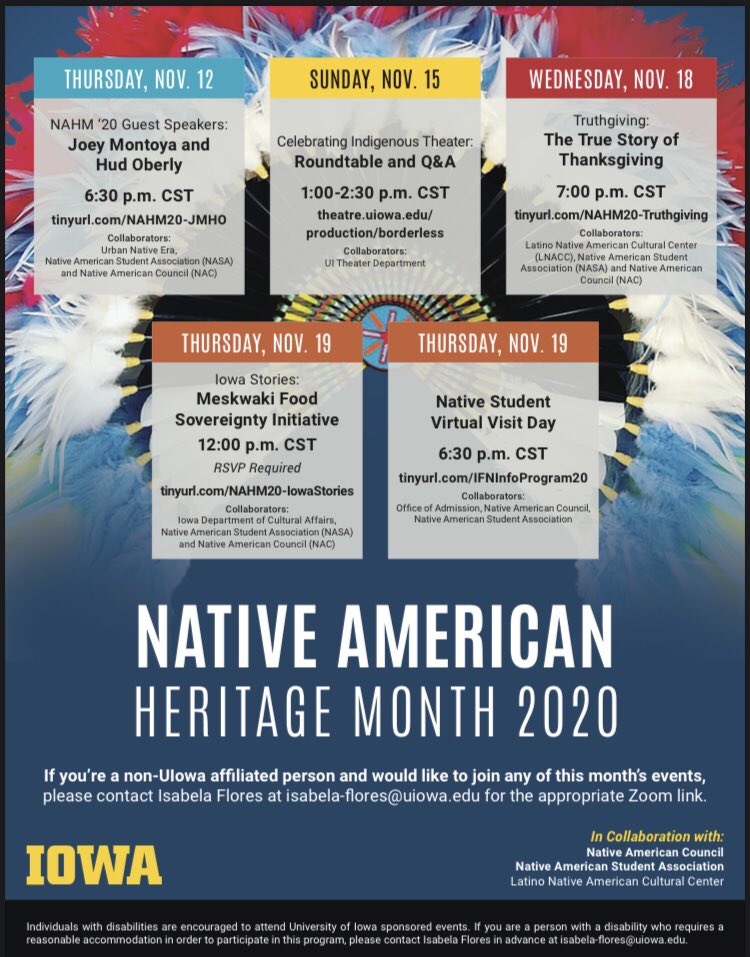 AUiowa's tweet photo. Come participate in some great events for #NativeAmericanHeritageMonth ! https://t.co/SfyZwHAOnt