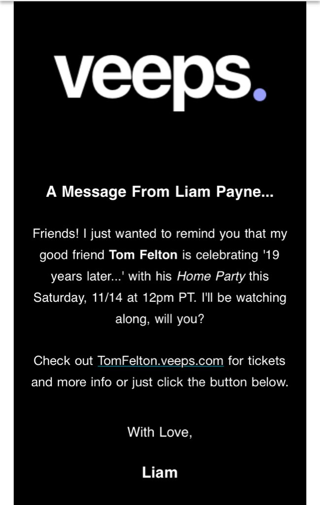 PanamaLiampayne's tweet photo. @LiamPayne envió este correo electrónico desde la plataforma Veeps para el show de Tom Felton. https://t.co/36nttOwYiV