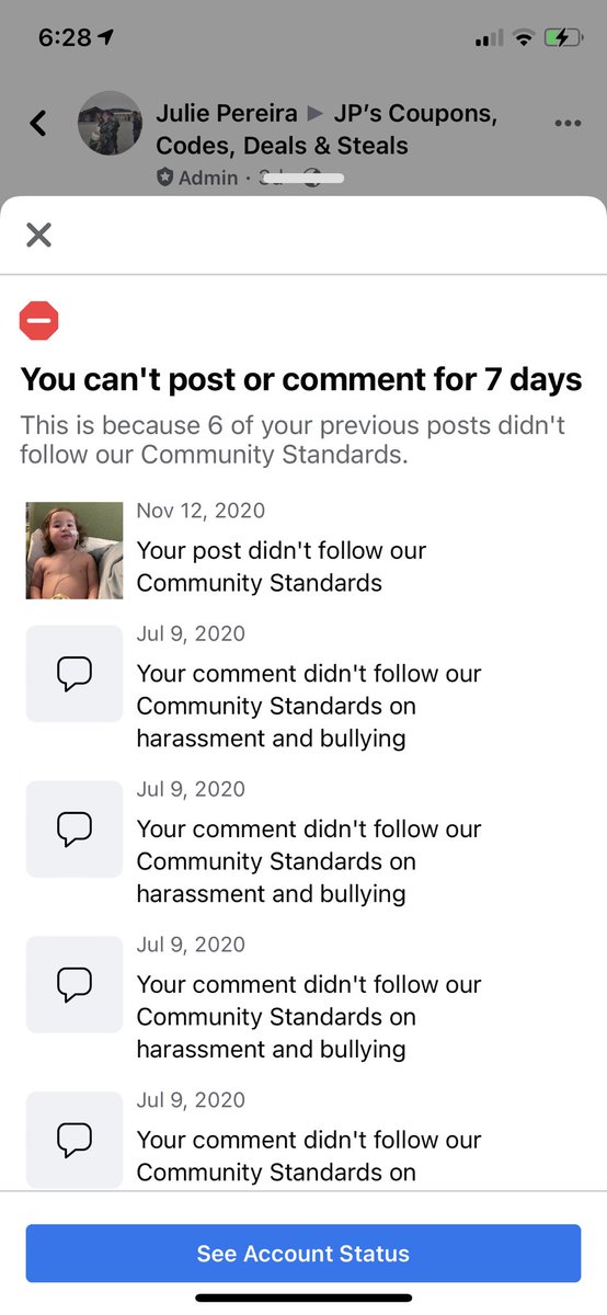 JuliePerTrips's tweet photo. What the fuck @Facebook 
I posted a video I took and an update about my 2 year old son who is spent 3 days in the pediatric ICU and is currently hospitalized and you RESTRICTED MY ACCOUNT for violating community standards??  
HOW?  WHY??? What in the actual hell!?!? https://t.co/fppd7nGyd9