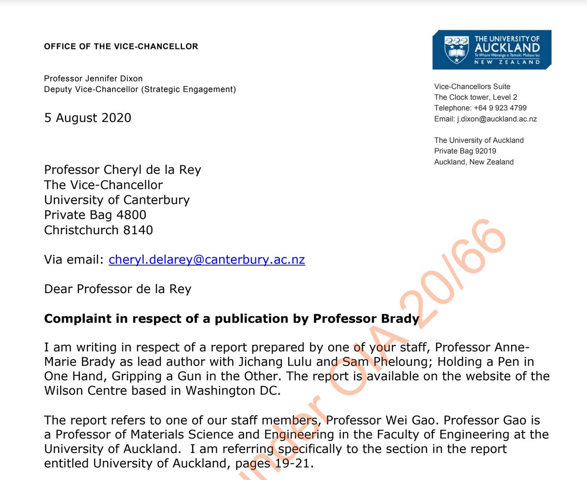 THREAD:  @AucklandUni complaint letter re  @Anne_MarieBrady publication on NZ academic ties that could benefit China military research, denying allegations re AU Prof. Gao Wei. The letter's denials are factually incorrect, raising serious questions. https://drive.google.com/drive/u/0/folders/1V1dQlP9LlOElssKhCEIgHEA0elUdTvWo