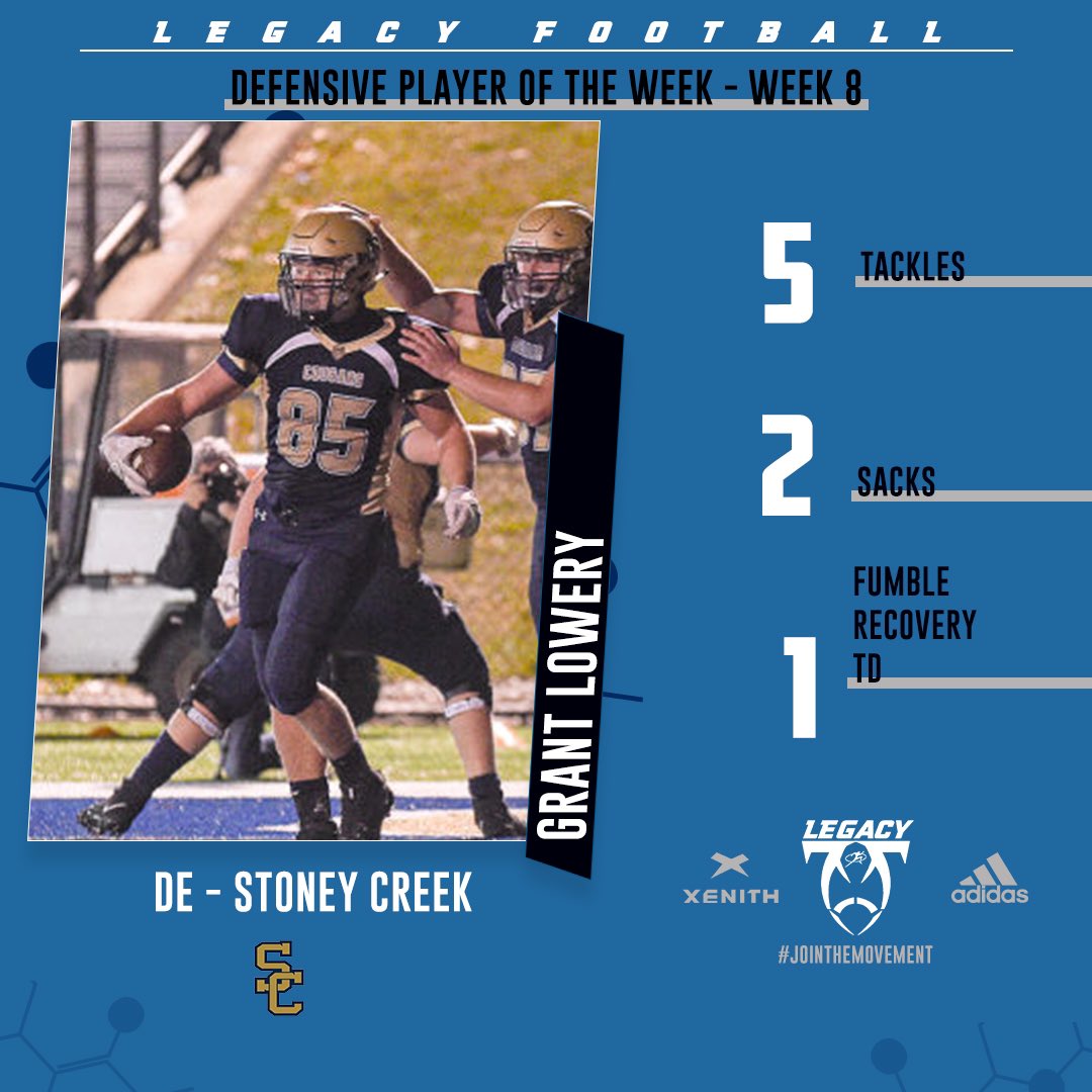 Congrats to the Legacy Football Defensive Player of the Week  <a href="/gjlowery/">Grant Lowery</a> #Jointhemovement #Legacy #LeaveYourLegacy @XenithFootball <a href="/FOXSportsDet/">@BallySportsDET</a> <a href="/adidasFballUS/">adidas US Football</a> <a href="/Legacy_CenterMI/">Legacy Center</a> <a href="/Legacy_Recruit/">Legacy Recruiting</a> <a href="/LegacyMacomb/">Legacy Macomb</a>