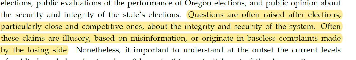 dirquez's tweet photo. Apropos of nothing/everything: Here's a snippet from a report on election integrity in Oregon that was released in April. https://t.co/zFbUXNZQjg