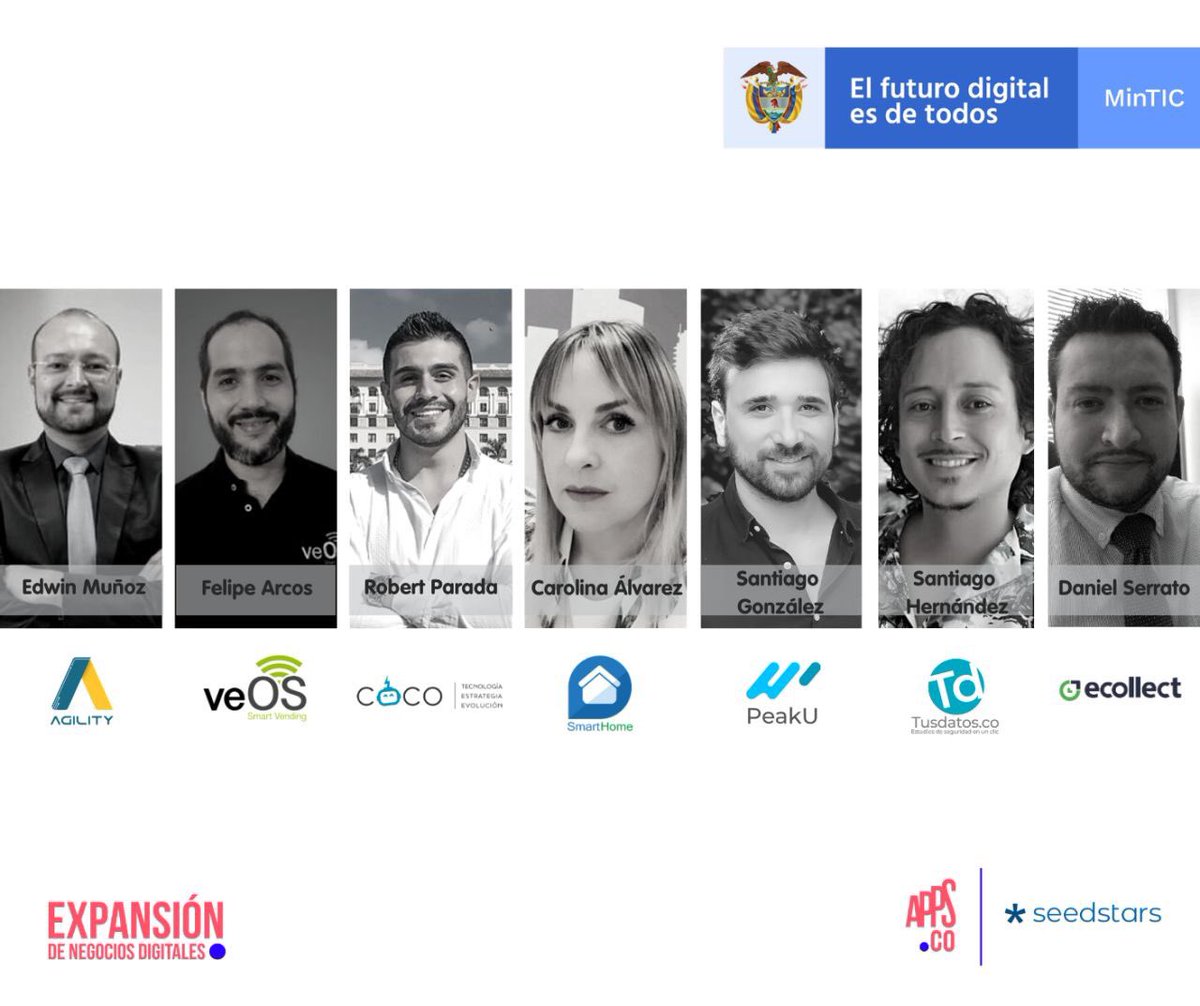 AppsCo's tweet photo. Conoce las siete empresas y empresarios colombianos que siguen a la etapa de profundización del Programa Expansión de Negocios Digitales.🚀 @AppsCo del @Ministerio_TIC
@ecollect #Agility RPA https://t.co/RumvX66BMj @peakuheadhunter #cocotech @SmartHome https://t.co/dA8I2Nxy7A