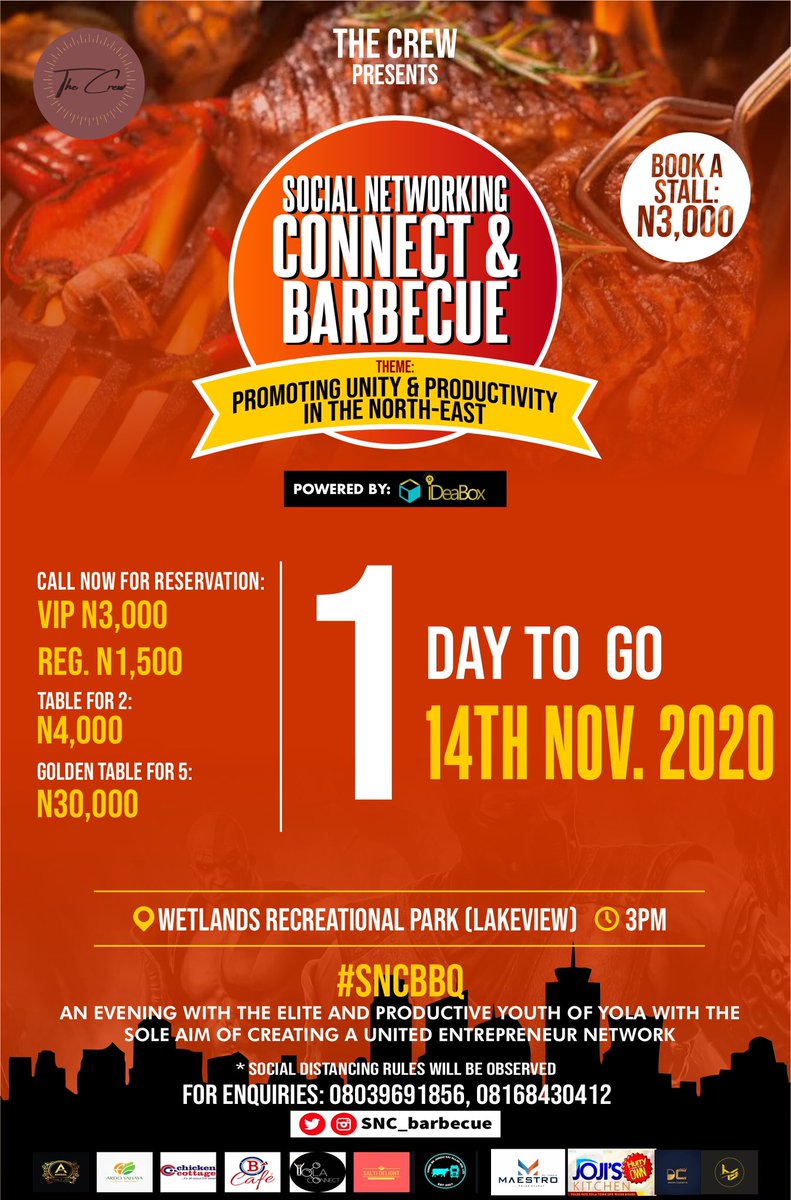 1 more night to #SNCBBQ This Saturday, Come and enjoy a series of entertainments mixed with speeches from our Special Guest speakers while enjoying mouthwatering grills, YOU CANT AFFORD TO MISS THIS 🤩🤩🔥🔥