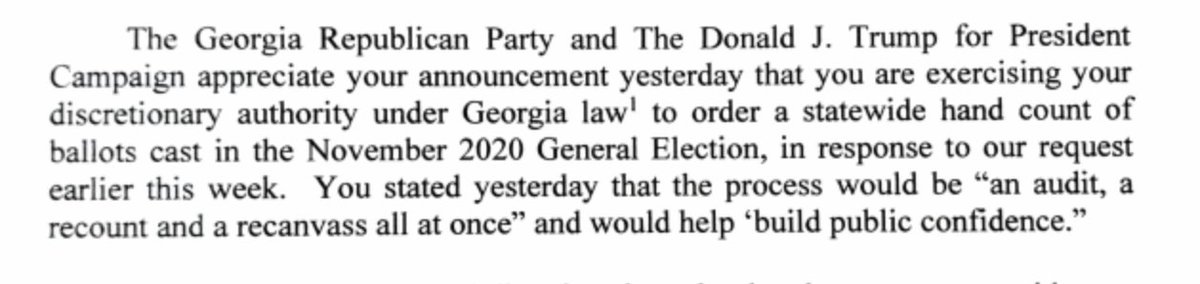 The SoS is not using discretionary authority to order a hand recount, ad that's not what was said Wednesday. The parameters of the Risk-Limiting Audit and the margins of the race mean that all 4.9M ballots will be examined by hand, effectively recounting the ballots.