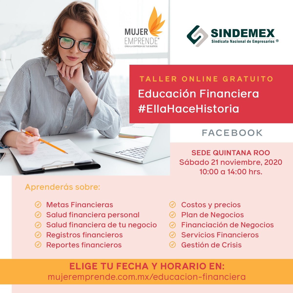 La sinergia es la bandera de #SINDEMEX, por eso trabajamos todos los días en reunir para tí las mejores herramientas para crecer, en esta ocasión, en alianza con Mujer Emprende traemos para tí este valioso webinar de educación financiera: