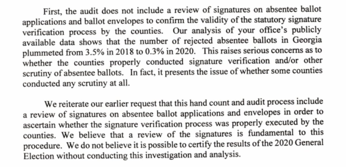 In an audit (or a recount!) there is no review of signatures on absentee ballot envelopes because there are no absentee ballot envelopes+applications! These are just purely ballots. There is a lower rejection threshold, partially b/c many counties proactively worked to cure.