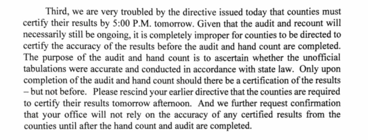 County certification happens first. Then an audit, before STATE certification on the 20th. The county certification has to happen to give results to compare to.