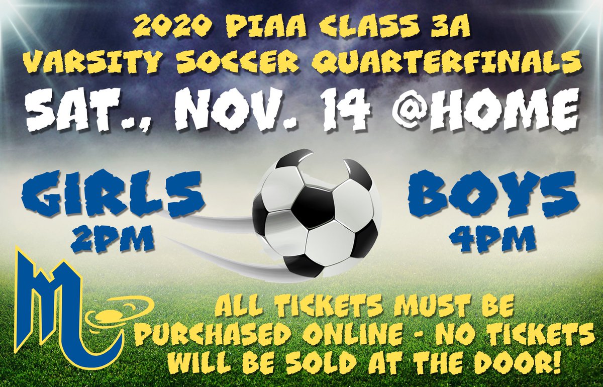 MarsAreaSD's tweet photo. ⚽️🚨PIAA Quarterfinal soccer tickets must be purchased online at https://t.co/3XJPoxGaHb When purchasing tickets, enter the passcode, “6962MAR,” for the girls game & “823MAR” for the boys game. A maximum of 4 tickets is permitted per transaction. #letsgomars #roadtostates2020 https://t.co/d5v0jkexmD