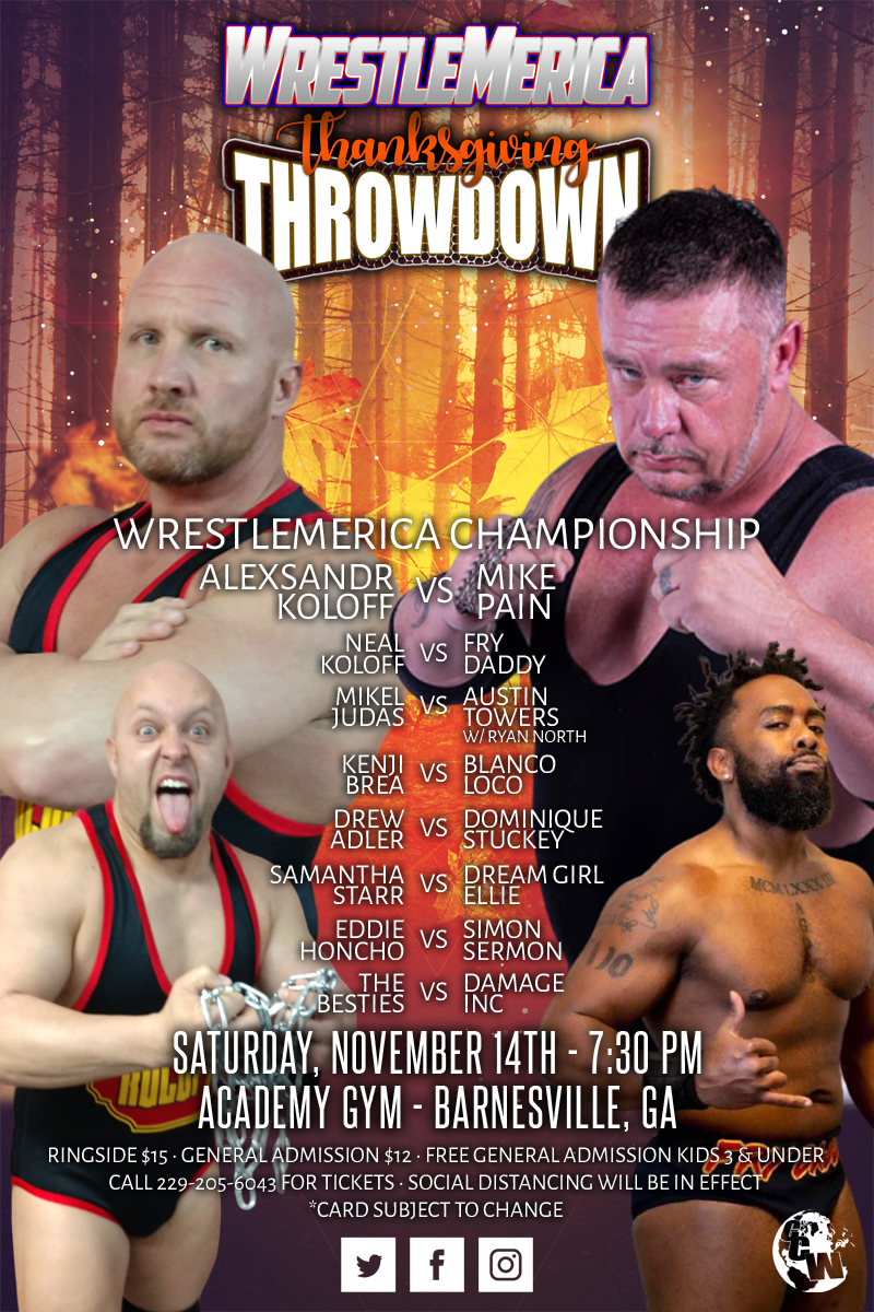 ContinentalWres's tweet photo. This Saturday, we will be in Barnesville, GA for @WrestleMerica Thanksgiving Throwdown. A huge championship match and 7 other matches on the card.

https://t.co/bjooQHE4DO https://t.co/EJE8dfwfBr