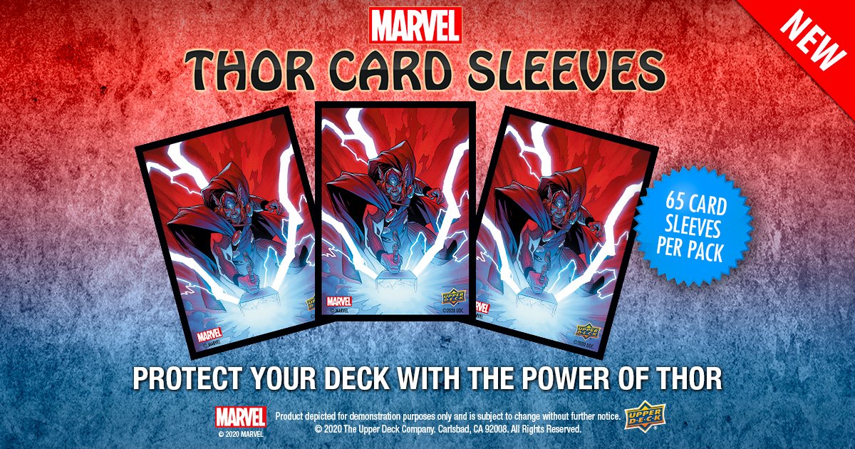 UpperDeckEnt's tweet photo. ⚒️PROTECT YOUR DECK WITH THE POWER OF THOR!
Check out the full line of Marvel accessories, including the new Thor card sleeves at: https://t.co/PW8lw1xkaZ
#collectmarvel #marvelcomics #thor #gencon https://t.co/fUPgfSplDC