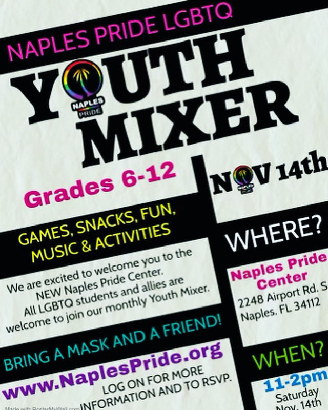 PrideNaples's tweet photo. Join us for the LGBTQ+ Youth Group at the #naplespride Center! 
Details and RSVP at https://t.co/5BsOJGeAt8 
-
🏳️‍🌈 
-
#naples #naplesfl #naplespride #lgbt #youth #youthgroup #southfl https://t.co/FNLBK6cj9m