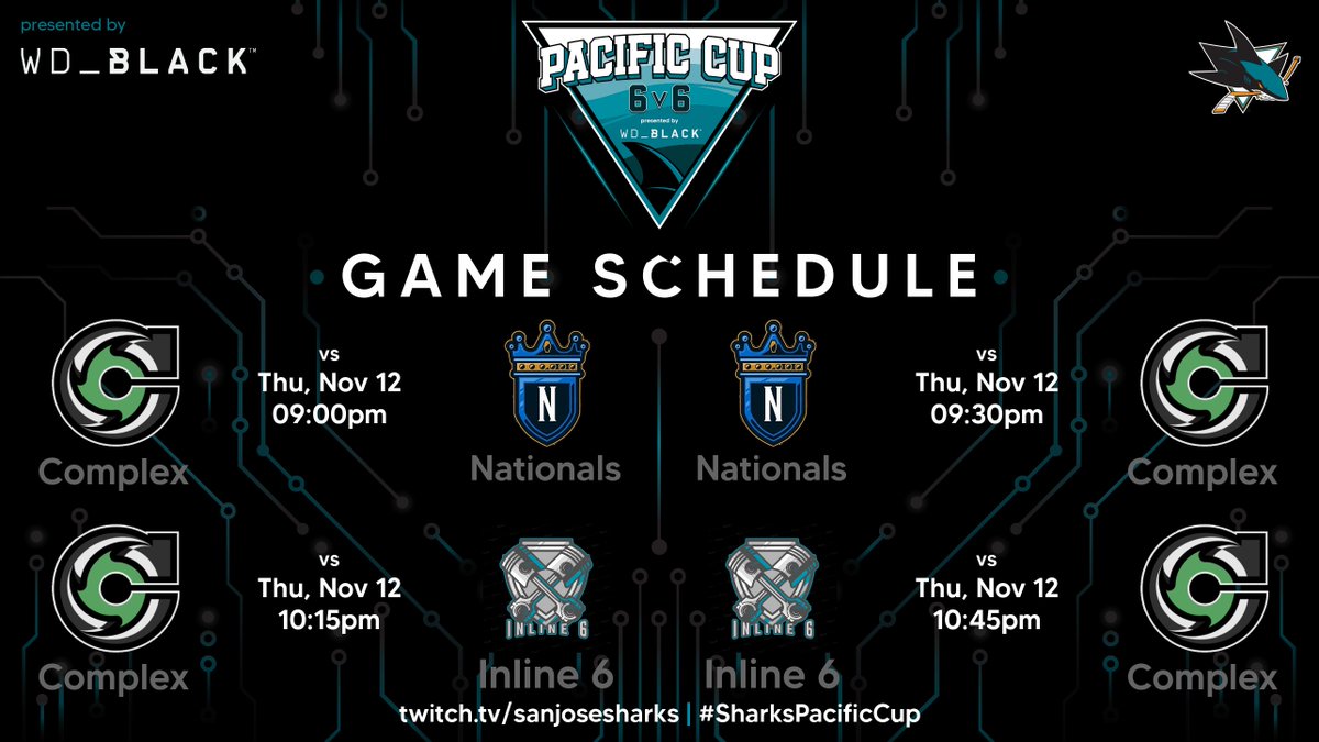 Complex_NHL's tweet photo. Back at it tonight against @NationalsNHL_ and @6_inline in the #SharksPacificCup hosted by @wd_black @leaguegaming @SanJoseSharks ⚡️

Come check out the stream starting at 9PM EST!
https://t.co/4wtcxH8oLO https://t.co/AktkLTChhy