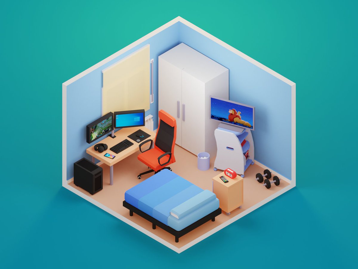 garugames's tweet photo. My Own Room 💙

#3d #3dart #3ddesign #3dmodel #3dmodeling #3drender #3drendering #b3d #blender #blender3d #blendercommunity #madewithblender #render #rendering #rendering3d #lowpoly #room #bedroom #diorama #isometric #games #gaming #videogames #lionking #LeagueOfLegends https://t.co/Fss64Vrqnt