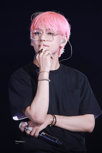 With pink colour hair