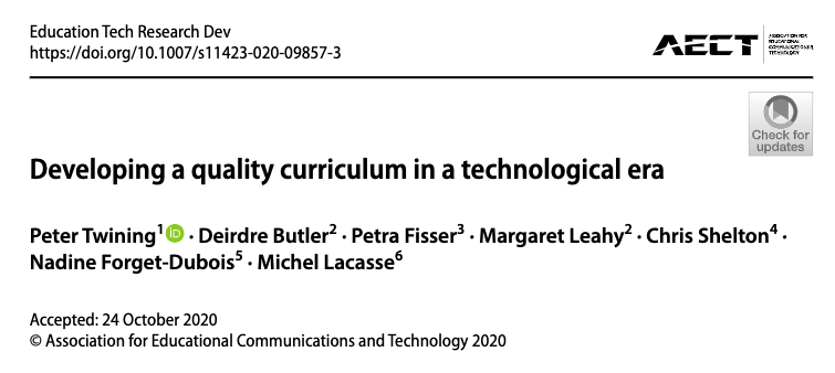 Apparently you can download my latest article free of charge from rdcu.be/caGhD on Developing a quality curriculum in the digital era (Co-authored with colleagues from around the world)