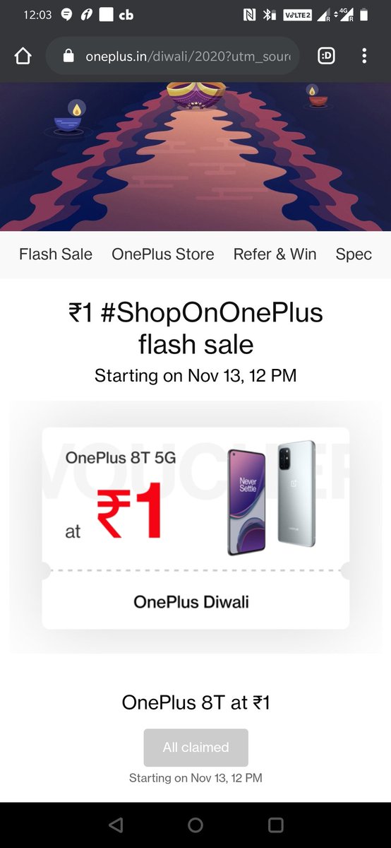 pawan_icon's tweet photo. @OnePlus_IN  dissatisfied &amp; disappointed for 1st time ever.   Using yr phones from one plus one sets.  Today opened the deal at 11.59 &amp; page stopped working.  Started at 12.02 all deals claimed.   #diwalisales @OnePlus_IN https://t.co/Bjo6cgmfSw