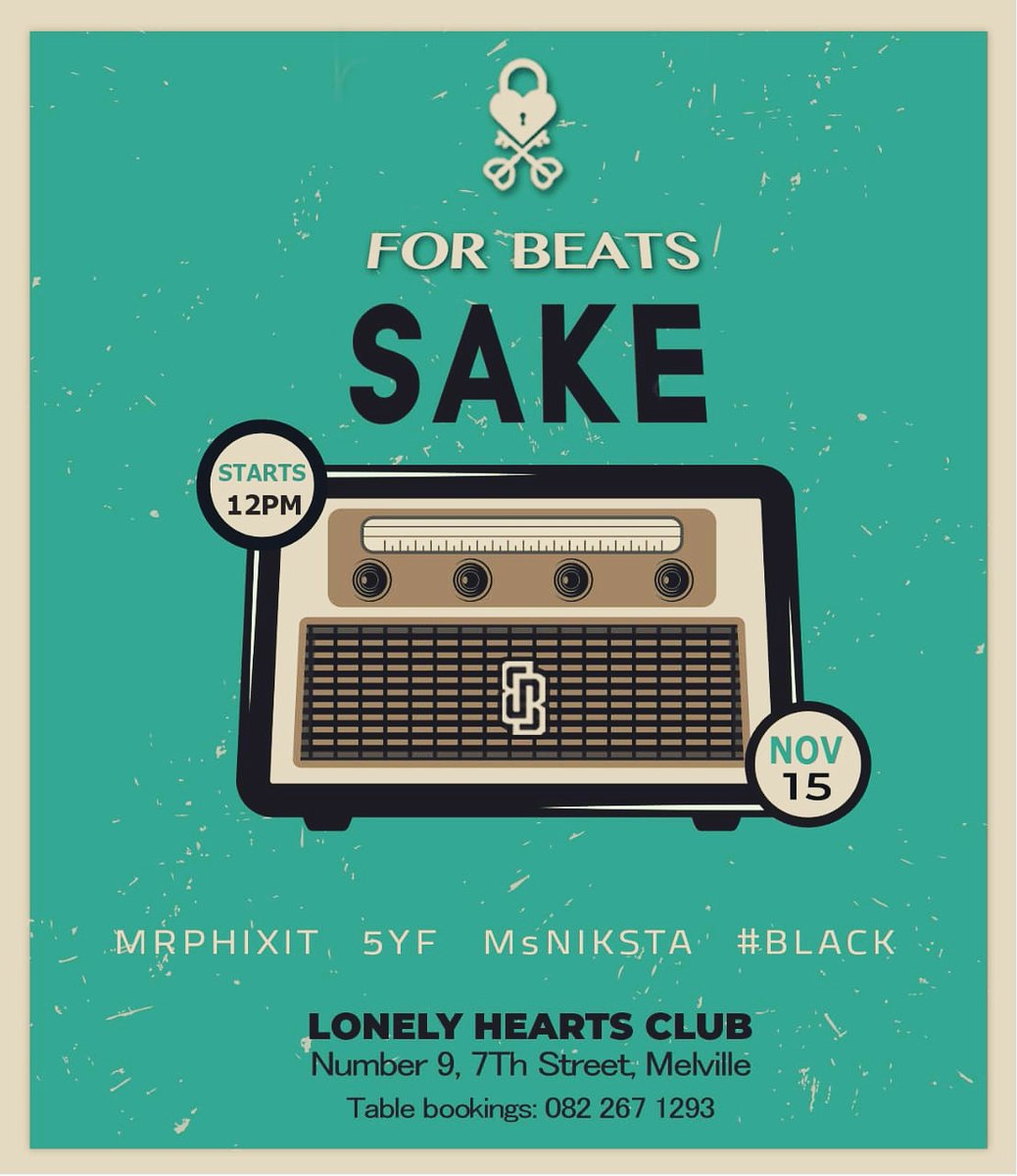 LonelyMelville's tweet photo. It's the weeeeekend! Let's rock #ForBeatsSake ๐
Book your tables for Sunday's church service from 12pm, on 15 November. Call 082 267 1293 ๐๐พ
#LonelyWeekends
#LonelyHeartsClubMelville
#LonelyTogether https://t.co/cvGfan3h4C
