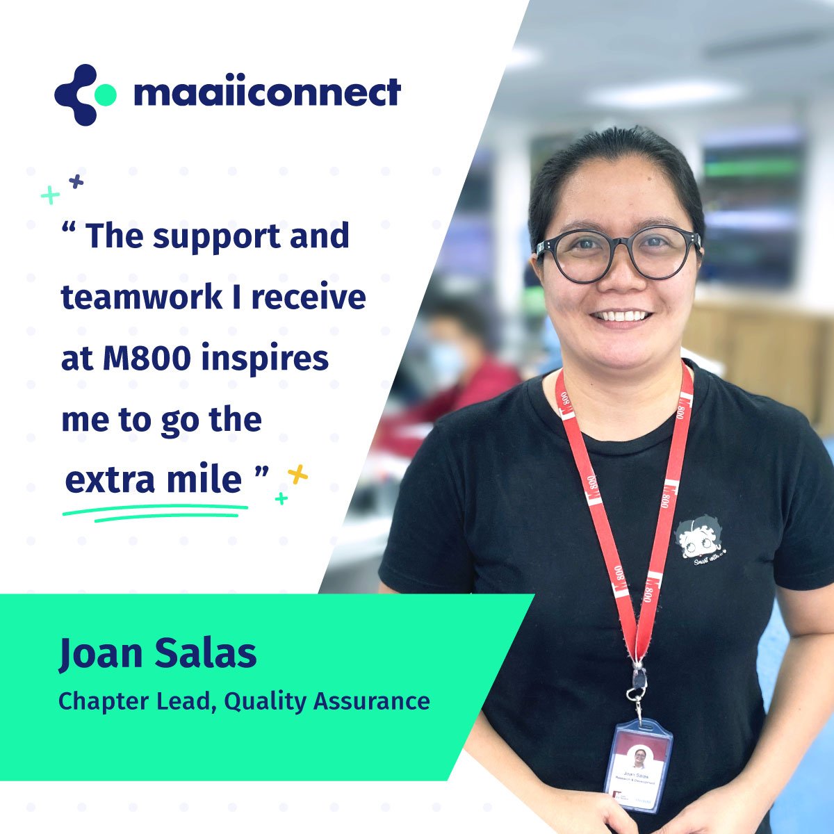maaiiconnect's tweet photo. Meet Joan Salas, Chapter Lead in Quality Assurance for #maaiiconnect. Joan is one of the key success factors of maaiiconnect as she leads a team handling manual and automation testing. She loves to mentor the team by sharing her passion for quality user experiences.💪Thanks Joan! https://t.co/CZQ4ukOQ3I