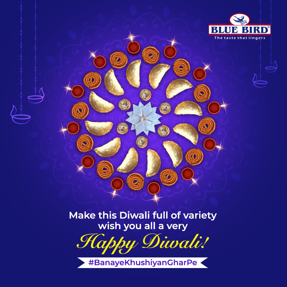 BlueBirdFoodsIN's tweet photo. This festive season, try something new. Select any easy-to-cook delicacy from a range of Bluebird products and make happiness come home. #BanayeKhushiyaGharPe #HappyDiwali https://t.co/83hLlz4huS