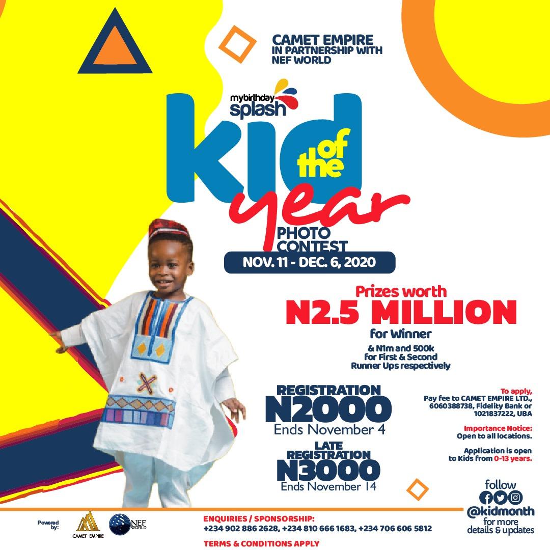 KidMonth's tweet image. Kid of November 2020
Stage 3

To register for other months:
Kindly pay/transfer the registration fee of 1k to:
CAMET EMPIRE LIMITED
6060388738, Fidelity Bank
 kotm.mybirthdaysplash.com/kotm-register
Kindly use chrome or UC browser for registration

Enquiry - +2349028862628