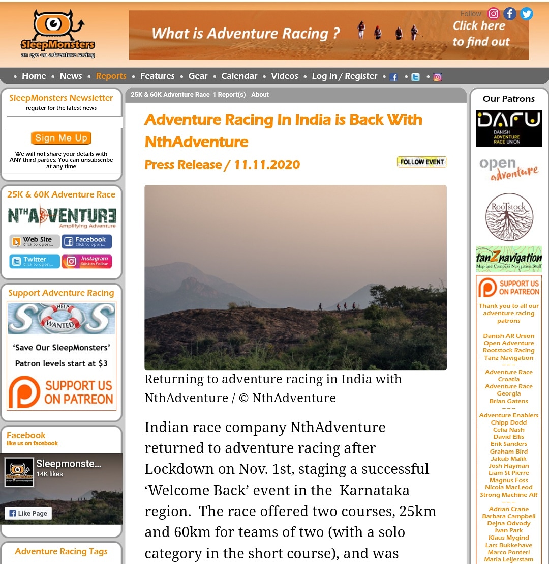 NthAdventure's tweet photo. Our recent Adventure Race article published in @sleepmonstersdotcom
A one-stop website for all Adventure Races, athletes & Race organizers around the world. To learn more subscribe to their Newsletter.
#nthadventure #toughestteamsport #adventureracingindia #sleepmonster https://t.co/Eon4XY73vE