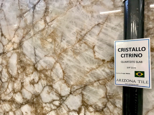 ArizonaTile's tweet image. Cristallo Citrino is a quartzite with many variations of striking, organic veining throughout. Its background color is comprised of milky white quartz and is translucent and therefore can be backlit. #arizonatile #quartzite #backlitstone bit.ly/2PHKDgi