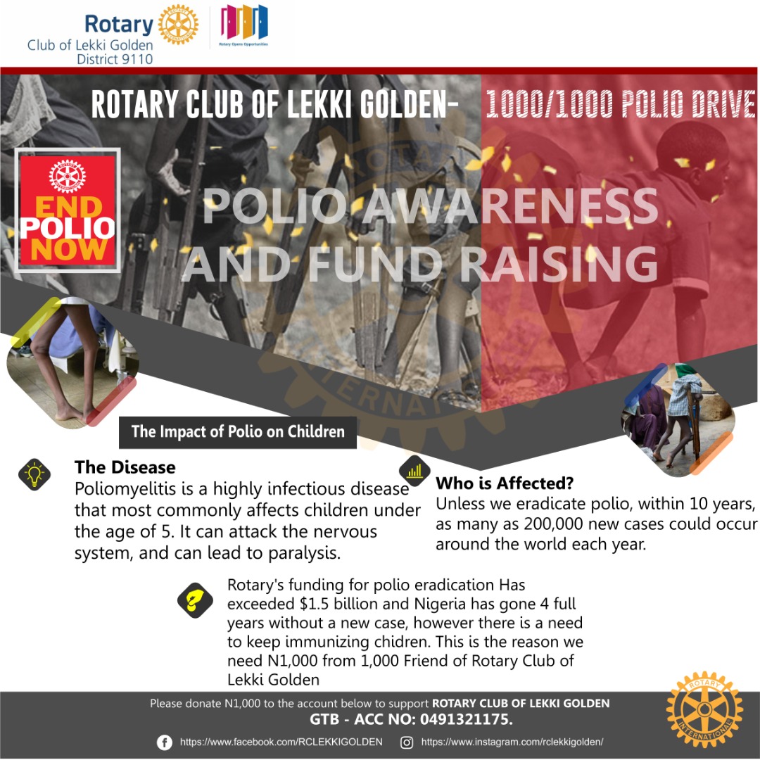 Please support Rotary Club of Lekki Golden Polio Awareness and fund Raising Drive