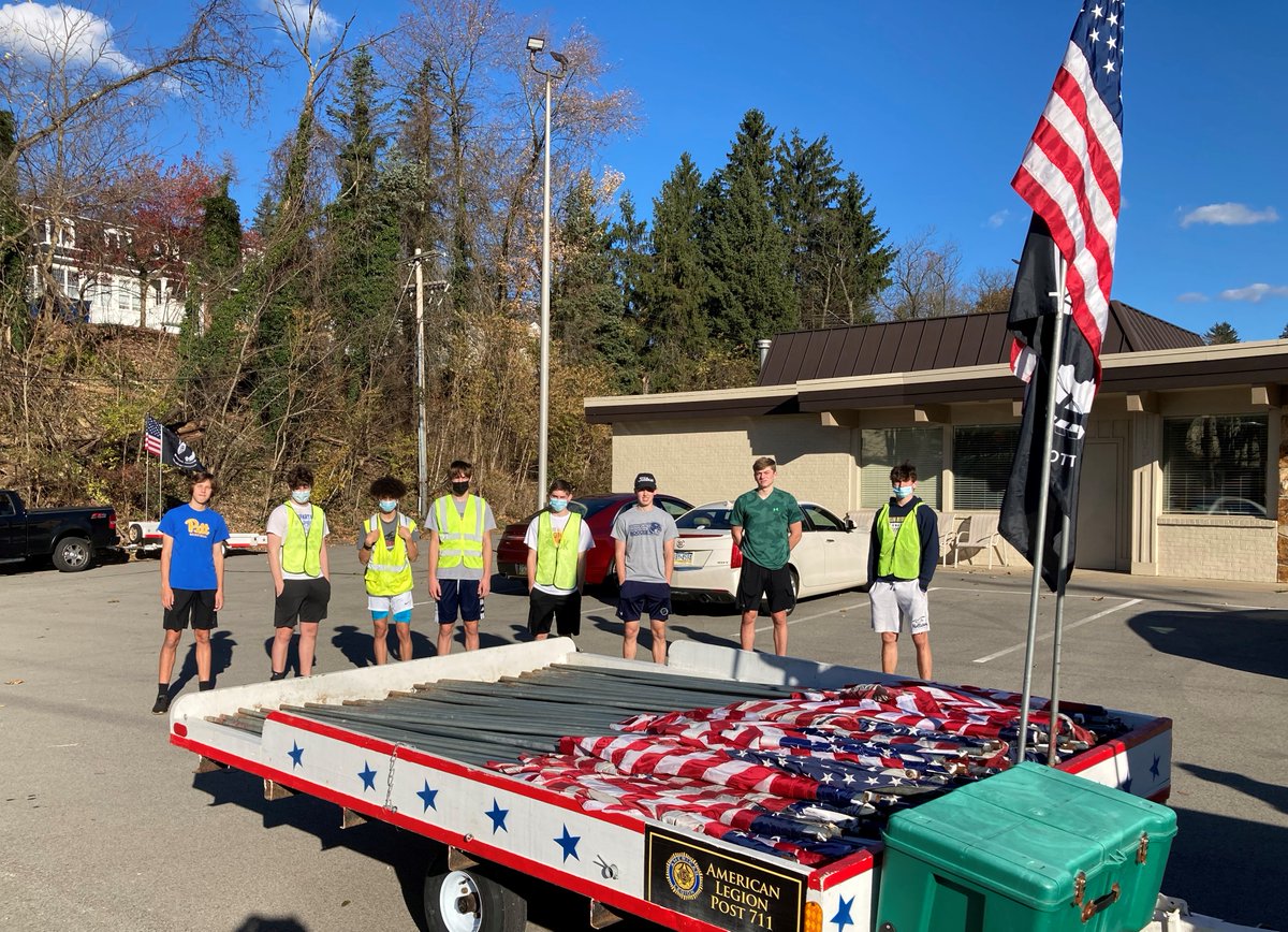 🇺🇸🇺🇸Flags Over Murrysville🇺🇸🇺🇸

      Volunteer effort for Veteran's Day!

L to R:  Jake Kimmich, Jack Clemente, Jalen Russell, Cam Rowell, Ethan Sadoski, Luke Kimmich, Kadyn Hannah, Jeffrey Downs.  
Not pictured Josh Settelmaier, Ben Rosenberg, Max Leven, Michael Brush.