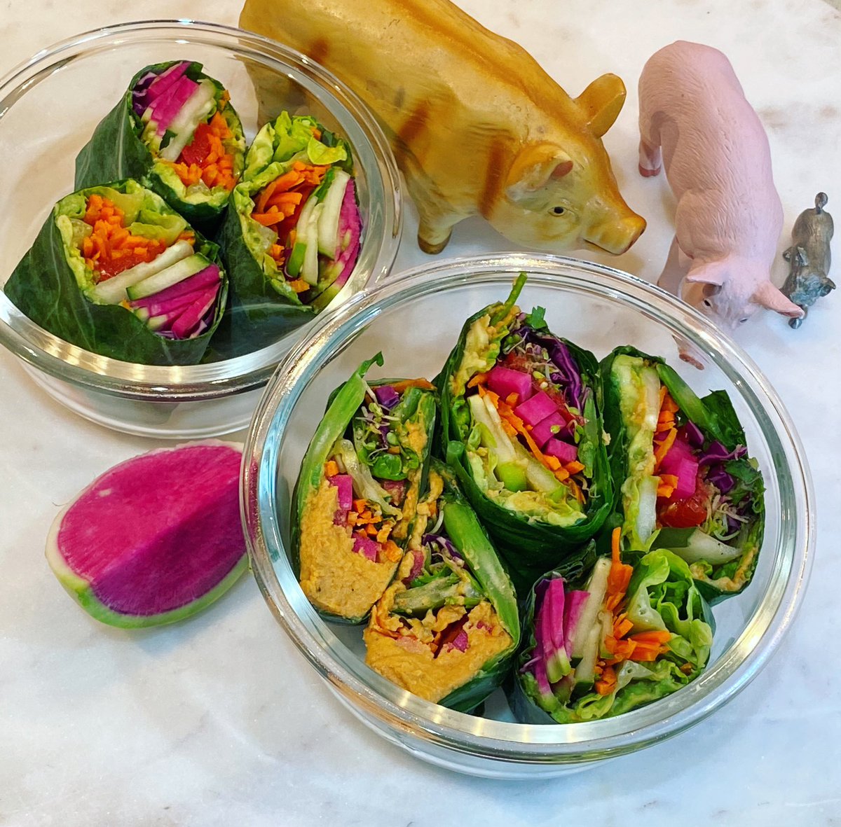 esthers_kitchen's tweet image. Here are the #collardwraps from tonight’s live Facebook demonstration. That PINK veggie is a watermelon 🍉 radish. 😍 #estherapproved facebook.com/EstherApproved…
