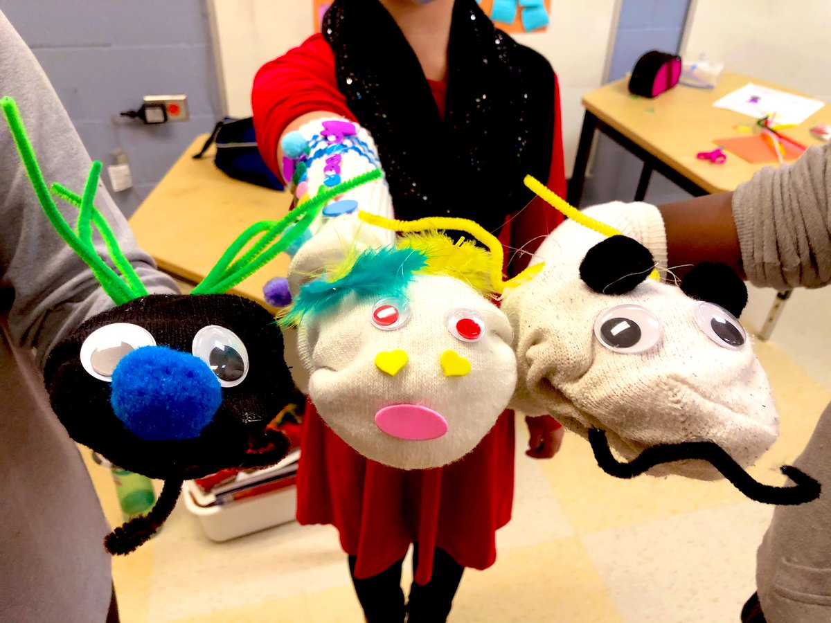 sierraladeroute's tweet photo. A little Puppet Party on a Thursday yes pleaseeee! Stay tuned for what we are using these puppets for! Disclaimer: No socks were harmed during this activity! #usingsocksrocks #sockittome #hellopuppet #imaginationstation #ocsbArts @StAnneOCSB @OttCatholicSB https://t.co/vUjsdzePJi