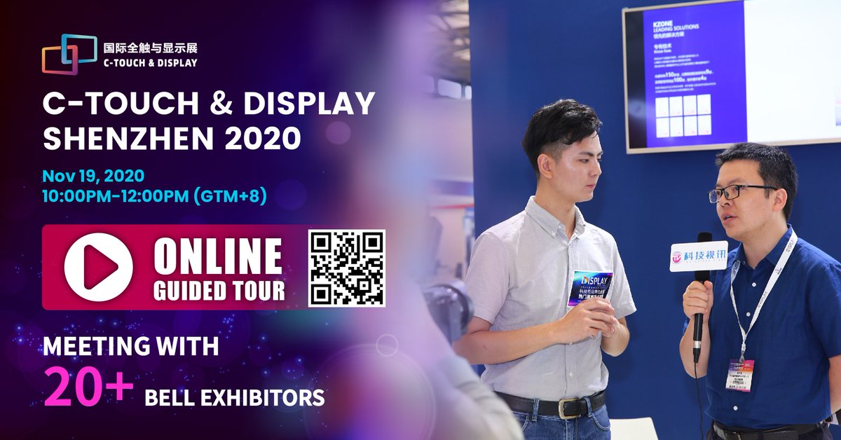 C_TOUCH_DISPLAY's tweet photo. Discover more than 20 well-known exhibitors in online guided tour. All you need to know will be presented within 2 hours and easy to explore partners at your own pace during C-touch &amp; Display Shenzhen 2020.

Time: 10:00am-12:00pm (GTM+8), November 19, 2020
https://t.co/rMl9Nen7PX https://t.co/gvCou92GXs