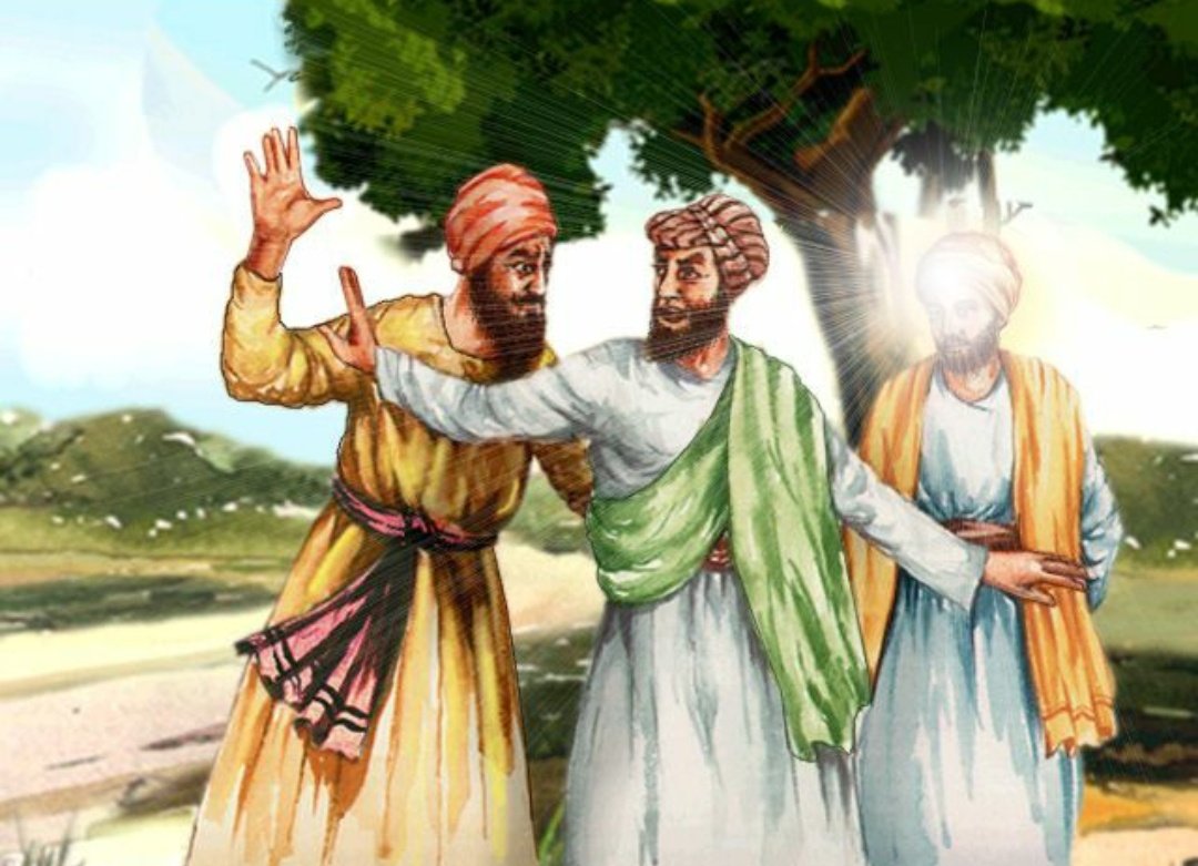 Mehta Kalu was very angry that they had wasted money on feeding, clothing and taking care of needy people and didn't make any profit. Putting aside all work he took Bhai Mardana Ji along and started towards the well.Guru Nanak asked his father not to get angry with him.