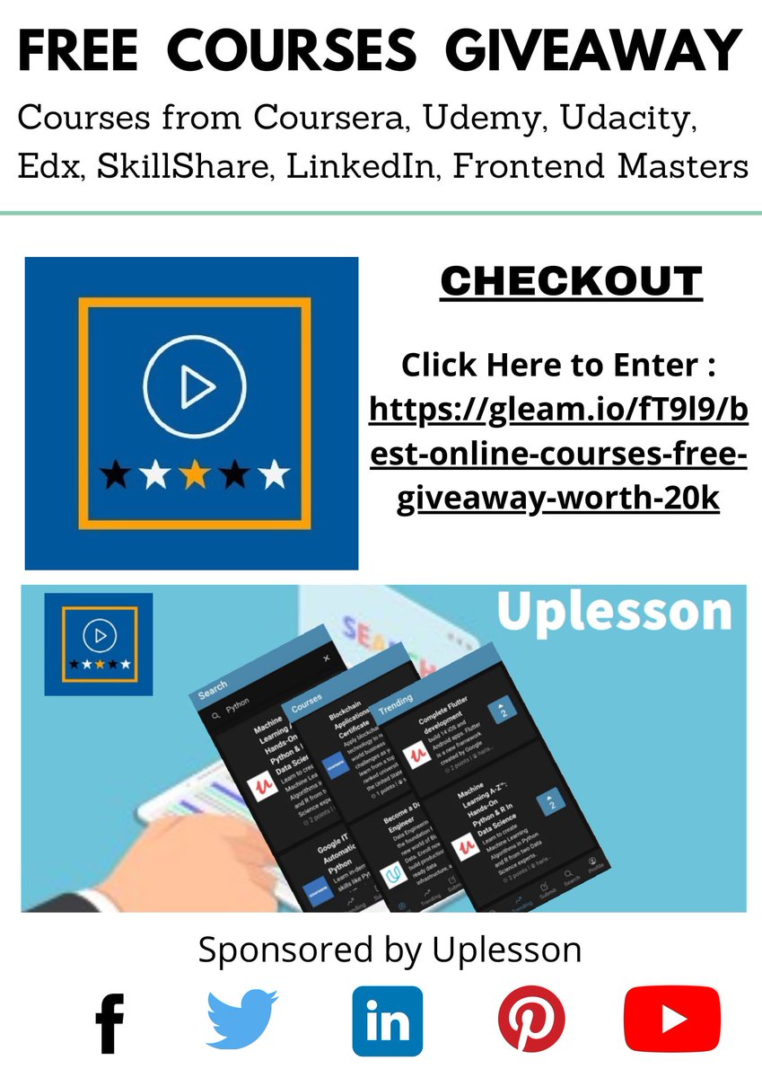 Tempjo3's tweet photo. https://t.co/YlK5DWwPl1

Free Courses Giveaway ! Enter the Giveaway
#uplesson #tempjo @Tempjo3 https://t.co/uAY1w8IxaW
