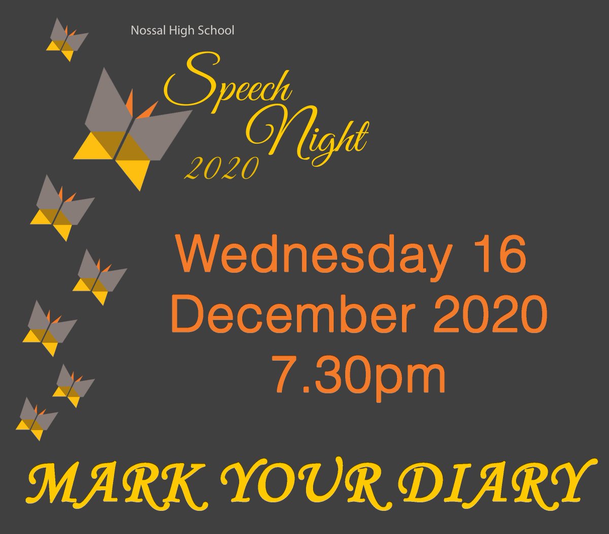 NossalHigh's tweet photo. Speech Night 2020 - the year everyone got the best seats in the house... their own house! Speech Night 2020 will be broadcast on Wednesday 16 December at 7.30pm. Mark your diary so you will be ready with popcorn. Link coming soon...
#NossalHigh #NossalExceptional #SpeechNight2020 https://t.co/EMpapc4fDR